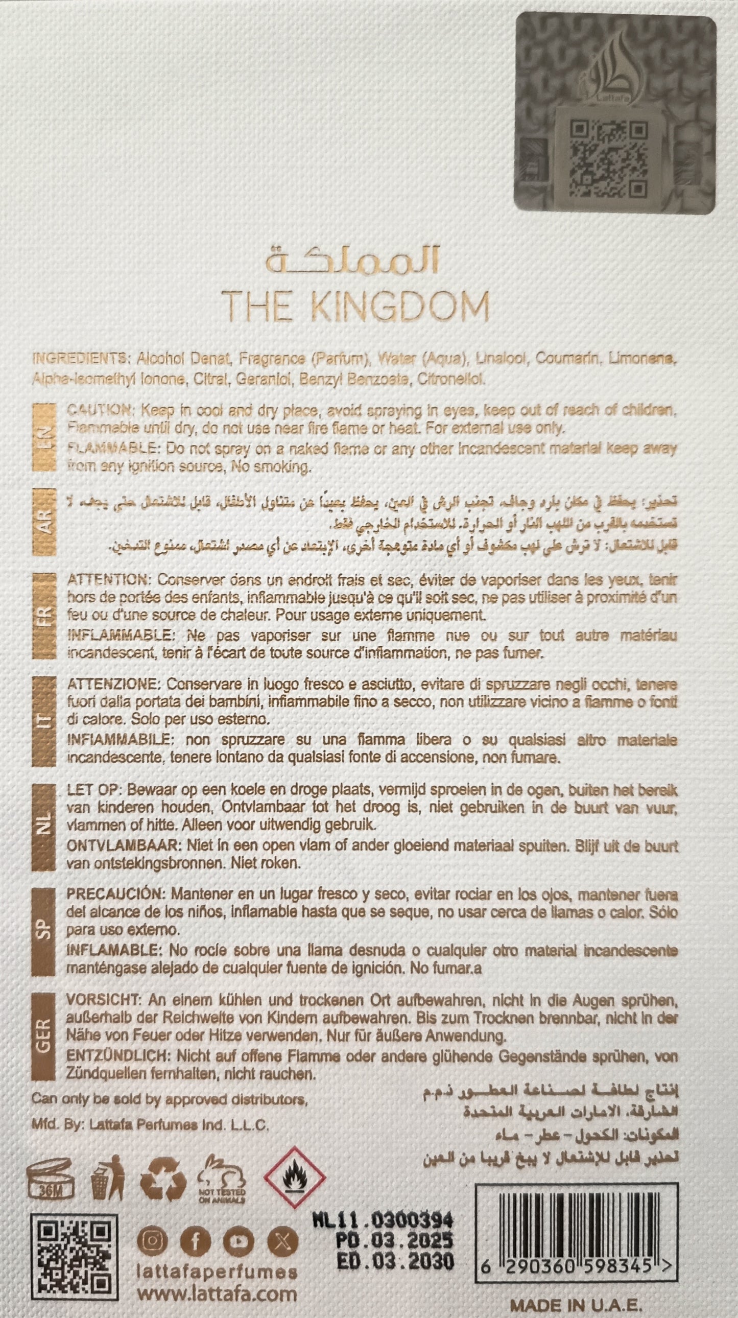 Men's Perfume "The Kingdom" 100 ml inspired by "Le Male Elixir"